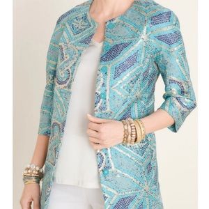 Chico’s Turquoise Mosaic Jacket, Chico’s Size 3